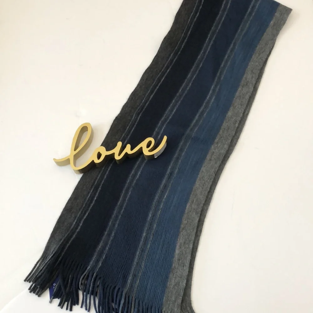 Apt. 9 Super Soft Gray and Blue Striped Scarf With Fringe